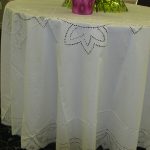 Starburst Punch Work embroidered large tablecloth is easy care Cotton and Polyester blend. White or Ecru.