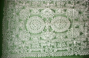 Classic Battenburg Lace tablecloth.