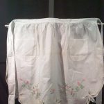 Embroidered Roses Cotton half apron with Battenburg lace flowers trim.