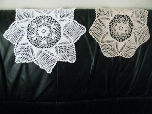 Crochet Lace doily 12in+14in available for sale renamed Ansel Adams - Mrs. Dennis Shimizu, photographed at Manzanar internment camp.