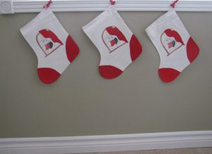 Vintage Cheerful Appliqué stocking. Hand stitched by master, an incredible 18-20 stitches per inch. 