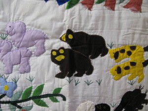 Noah's Ark and the boarding in pairs of animals contour hand quilted throw. 