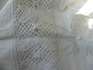Butterflies in flight hand made Cluny lace bed cover White cotton