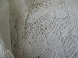 Butterflies in flight hand made Cluny lace bed cover White cotton