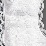 Snow White Solid Battenburg Lace Stocking is beautifully designed with all the X'Mas motifs: Holly CandleLight & Poinsettias(including decorative basted Rings as flower centres).