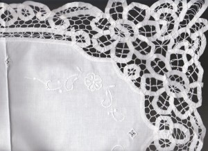 Battenburg Lace runner with hand embroidered details- White colour