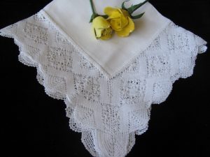Wedding Handkerchief- Linen Bobbin Lace with Hemstitched border edge. The ultimate keepsake for the Bride's last tears.