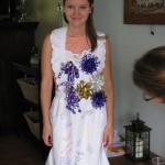 White Tulips and Battenburg Lace pinafore apron for Bridal Shower Apron game keepsake.