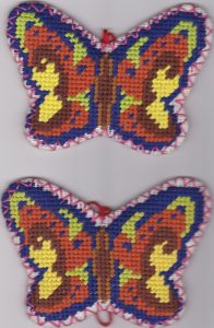 Needlepoint Butterfly shaped Tea Coasters 100% Wool hand stitched Gros Point Tapestry-Design #1