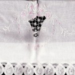 Wedding Bell Pillow Cases with a Tape Lace edge, and Lace Bars with Buttonholed Picots. Hint of Blush Pink colour. Generous size with 4" tongue Queen size only.