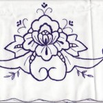 An old time favourite- Regal peony- in Royal Blue colour of Cutwork Embroidery on Natural Fibre Cotton Rich pillow cases. Navy Blue colour Embroidery on White. Queen size.