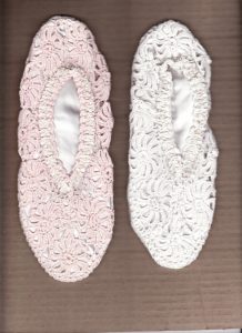 Pretty in White or Pink Fine Cotton handmade Crochet Lace Slippers. S-M-L