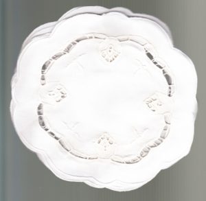 Cutwork embroidered Tulips in 8 round white doily