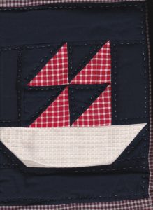 Baby hand quilted SAILBOAT Red-White-and-Blue with contour hand quilting/
