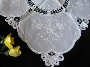 Wedding Handkerchief- Embroidered Roses with Royal Battenburg Lace accents