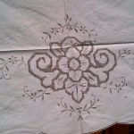 Vintage Grey Drawn Thread Embroidered table cloth