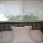 Hand embroidered Cutwork piano scarf Linen/Cotton blend can easily be a no-sew window valance with curtain clips.