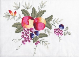 Harvest Fruit motif is tastefully designed, and embroidered. A very delightful alternative to the over-used sombre version of Thanksgiving tablecloths.