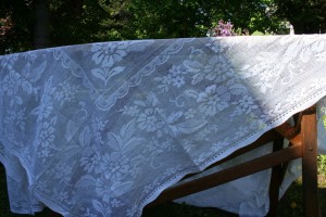 Vintage Flower Garden Lace tablecloth premium quality white cotton.