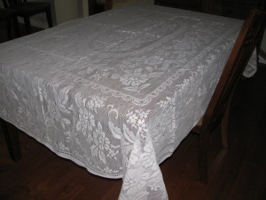 Vintage Flower Garden Lace tablecloth premium quality white cotton.