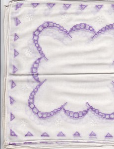Purple Heirloom hand-stitchin handkerchiefg embroidered handkerchief for heirloom keepsake.