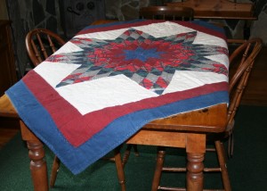 Lone Star Tartan throw- hand quilted on cotton flannel adds country charm during this festive season. Decorate as a wall hanging (with rod pocket) or table centre piece, or as a throw.