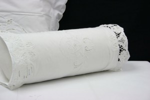 Battenburg lace trim pure cotton and crisp white neck roll with cut work embroidery.