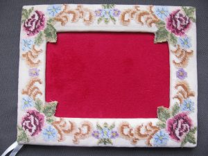 Vintage Elegant Picture Frame Petit Point hand stitched Victorian Roses.