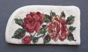 Needlepoint Eyeglass case Victorian Roses 100% Wool hand stitched.
