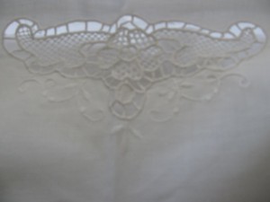 Venice Lace needle lace Cotton White pillow sham with flange.