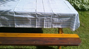 Ticking Stripe outdoor cotton tablecloth-Dusky Blue colour