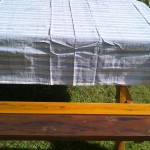 Brighten up your summers with our Light Picnic Ticking style tablecloth!