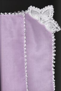 Lavender for wedding cotton handkerchief with Pineapple Crocheted lace corner and picoted edge.