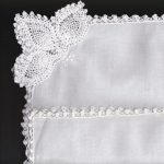 A beautiful Perfect White Swiss cotton for wedding handkerchief with Pineapple Crocheted lace corner and picoted edge.