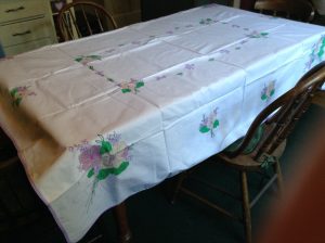 Picnic in the Park- Purple Pansies tablecloth set the mood for Romance