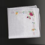 Handkerchief in fine petit-point stitches Red Yellow & Blue Roses. 