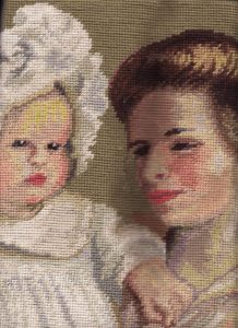 "Experience artistry with our handmade Needlepoint Claude & Renee pillow, inspired by Pierre-Auguste Renoir's 1902-03 portrait capturing tender moments."
