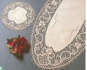 Pure Linen Reticella Lace place mat doily in Ecru colour with hand embroidered decoration.