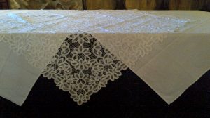 Solid Battenurg Lace Lotus design Wedding Food Table Lace overlay 
