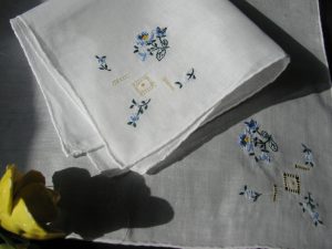 Something Blue embroidered handkerchief for wedding day old tradition