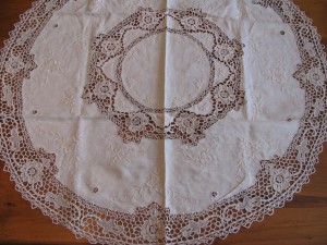 Pure Linen Reticella Lace tablecloth in Ecru colour