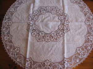 Pure Linen Reticella Lace tablecloth in White colour 