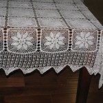 Hand crochet lace tablecloth Sunflower design available in White or Ecru.