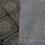 Hand crochet lace tablecloth Sunflower design available in White or Ecru.