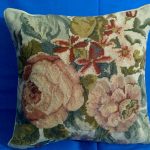 Luscious Old Rose Duchesse de Brabant Woolen Needlepoint cushion cover.