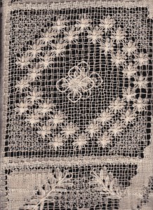 Vintage Ecru Tuscany Lace tablecloth close up image