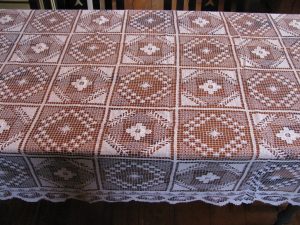Unique Italian Modano Tuscan Filet Lace or Hand-knotted Tuscany Lace Tablecloth.