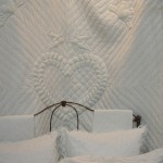 Heirloom quality Wedding quilt with Italian Trapunto Wedding Doves and Irish Claddagh Ring accents.
