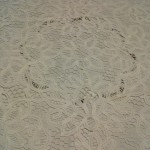 Extra couture touch to elegant Battenburg Lace tablecloth for wedding cake display,