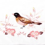 The American Robin is exquisitely designed and depicted in embroidery on natural fibre cotton